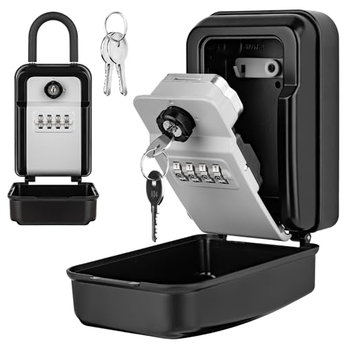 Faneam Boîte à Clés Sécurisée Boîte à Clefs Éxterieur Suspendue Boîte à Clé Étanche Boitier Porte Clef de Stockage avec Code à 4 Chiffres pour Maison, Airbnb, l'École, Gris