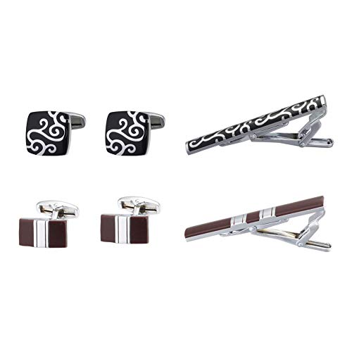 Men's Shirt Silver & Red Cufflink and Tie Clip Suit for Wedding,Business with Gift Box
