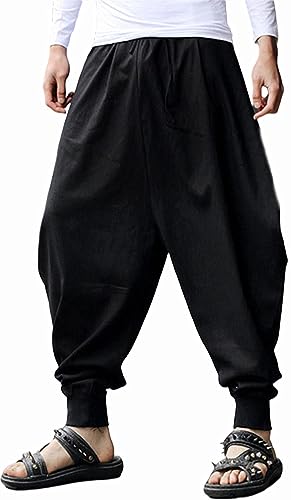 AITFINEISM Mens Casual Drawstring Loose Fit Aladdin Hippie Harem Pants