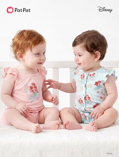 Disney Baby Ariel The Little Mermaid Romper 2 Pack | Lightweight Breathable Baby Girl Bodysuits with Ruffle Sleeves and Snaps,Blue&Pink,6-9 Months - image 7