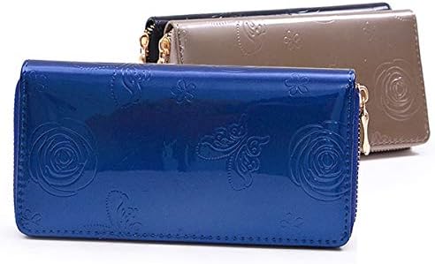 Amazon ラウンドファスナー 長財布 バタフライ柄 ローズ 花柄 型押し エナメル調 レディース 女性 蝶と薔薇の模様の型押しがお洒落なロングウォレット ブラック 財布