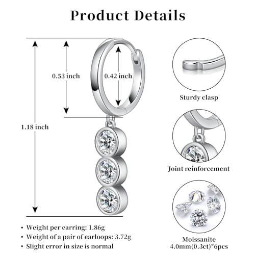 getlove Moissanite Hoop Earrings for Women Moissanite Drop Dangle Earrings Bubbles D Color VVS1 Clarity 18K White Gold Plated 925 Sterling Silver Round Cut2