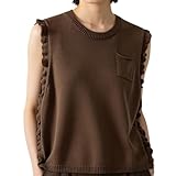 [SARADEMUNT] サラデマント〕ニットベスト レディース ベスト ニット 人気 大きいサイズ ゆったり 韓国 Uネック 春 秋 冬 可愛い シンプル 無地 トップス 重ね着 230830TBX-brown