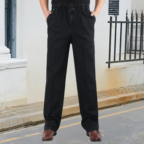 Mens Elastic Waist Jeans Relaxed Fit Stretch Casual Jeans Regular Fit Work Denim Pants with Zipper and Button4