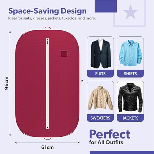Image of Non Woven Blazer Cover with Zip | Hanging Coat Bags for Jacket, Saree, Shirt, Garments Clothes | Unisex Dress Wardrobe Organizer Folding Suit Covers, Maroon | Pack of 5