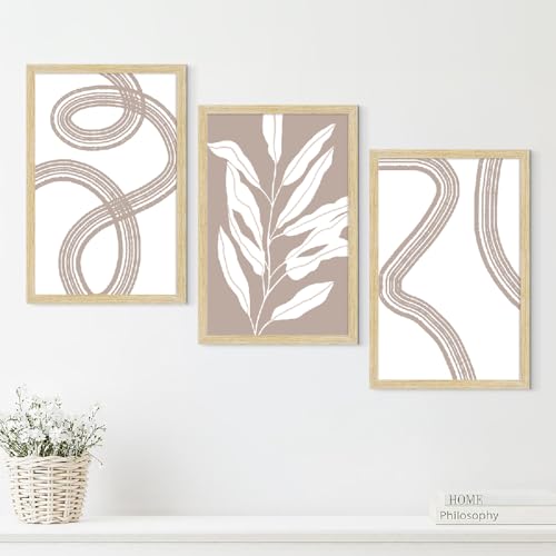Image of ArtX Paper Boho Paintings with Frame for Home Decor Wall Art, Wall Painting for Living Room, Multicolor, Natural Wood Color Frames, 12.0x18.0 inch, Set of 3