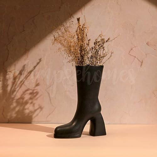 Image of Glimpse Homes Boot Vase | Modern & Minimalist | 11 inch Ceramic Flower Vase (Matte Black)