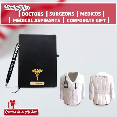 Image of SAVRI Personalized Doctor Gift Set | Custom Engraved Diary, Doctor Symbol Pen & Coat Pen Stand | Customized Medical Gift for Doctors, Surgeons, MR, MS | Graduation, Appreciation & Conference Gift