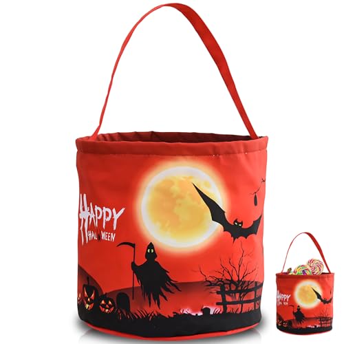 OneNine Halloween Süßigkeit Beutel, Leuchtend Halloween Tasche, Hallowee Korb Für SüßIgkeiten, 3 Beleuchtungsmodi, Süßes oder Saures, Halloweens Home Party Decor (Rot)