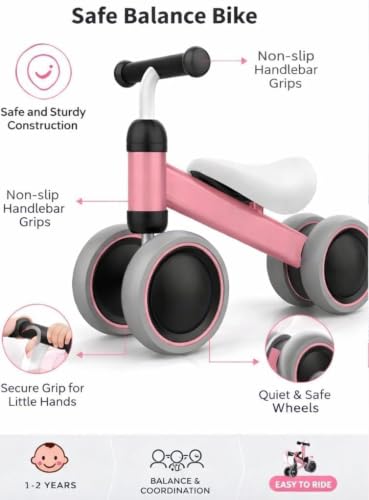 Image of 4 Wheel Ride On Balance Bike for Toddlers, Baby Push Walker Ride-On Toy with Silent Wheels, Indoor Outdoor First Bike,Beads Drawing Board for Kids & Girls (Pink) (Pink)