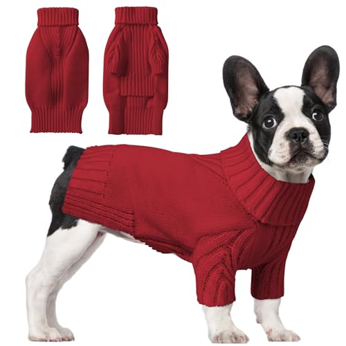 Image of Dog Sweaters for Small Medium Large Dog, Classic Turtleneck Pet Clothes Warm Thermal Doggy Winter Coat, Thick Double Knitting Collar Pullover Cold Weather Puppy Jacket for Indoor & Outdoor Wear