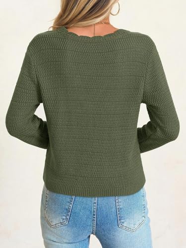 Image of Saodimallsu Womens V Neck Cardigan Sweaters Button Up Cropped Boho Knit Long Sleeve Loose Trendy Sweater Tops