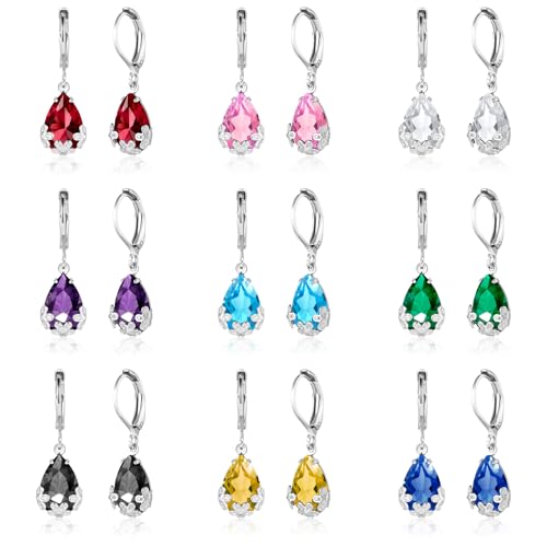 Dangle Earrings for Women Multicolor Crystal Drop Earrings Set Leverback Teardrop Earrings 925 Silver and Gold Hypoallergenic Fashion Cubic Zirconia Dangle Earrings Trendy Jewelry Gifts for Women