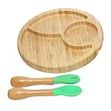 NAMOARLY 用竹製食器 吸盤付き仕切りプレート ベビー用 皿 トレイ付き 簡単