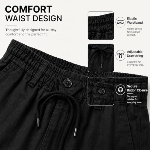 Image of Linen Pants for man || Relaxed Fit Casual Trousers for Men || Men's Lightweight Breathable Pants || Elastic Waist with Drawstring || All Season Pant for Regular, Travel & Office Wear