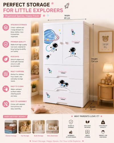 Image of HIWARE Premium Modular Wardrobe for Bedroom, Kids Room and Home | Spacious Clothes Storage Cabinet with Drawers and Shelves | Modern Stylish Design, Heavy Duty, Multiuse Organizer- SJ6514-STARRY Sky