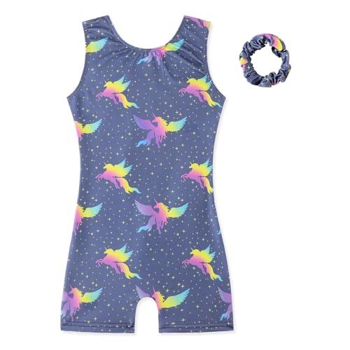 HOZIY Gymnastics Leotards for Girls with Shorts Biketards Dance Tumbling Outfits Matching Scrunchies 1-12 Years Old