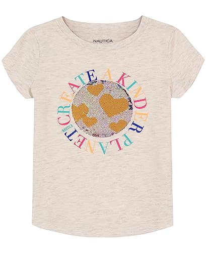 Image of Nautica Girls Short Sleeve Legacy T-Shirt with Flip Sequin Design, Cotton Tee with Tagless Interior