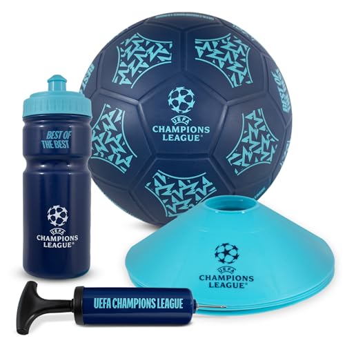 Hy-Pro Offiziell Lizenziertes UEFA Champions League Straßenball-Set – UCL, Größe 5, weicher Ball, Pumpe, 500 ml Wiederverwendbare Kunststoffflasche, 4 Kegel, Merchandise, Geschenk-Set Hy-Pro Offiziell Lizenziertes UEFA Champions League Straßenball-Set – UCL, Größe 5, weicher Ball, Pumpe, 500 ml Wiederverwendbare Kunststoffflasche, 4 Kegel, Merchandise, Geschenk-Set