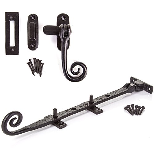 White Hinge Black Cast Iron Window Stay 10 Monkey Tail Curly End Casement Fastener Antique