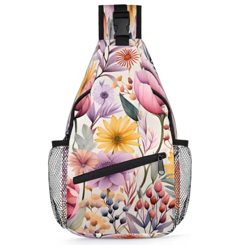Bolso tipo sling unisex con diseño floral y material poliéster