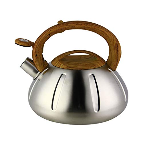 Teteras para fog�n Hervidor De T� Silbido En La Estufa, Hervidor Con Silbato Con Patr�n De Ondas Hervidor Con Mango De Grano De Madera De Acero Inoxidable 3L Hervidor Con Silbato De Caf�