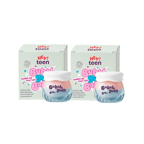 Image of HEY TEEN Bubble Gum Lip Balm Pack of 2 | for Pre-Teens & Teens | Ceramide NP, Carrot Seed Oil & Vitamin B12 | Botanical UV | Deep Moisture | Natural Glossy Finish | Dermatologist Recommended | 8 gm Each
