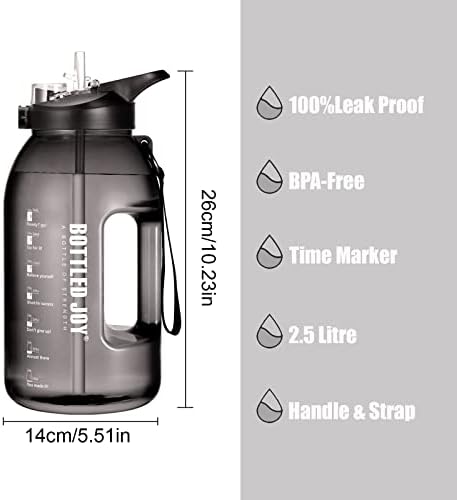 Motivational Water Bottle, 2.5L Wide Mouth Water Jug with Flip Cap, BPA Free Plastic and Leak Proof Durable Sports Bottles, Two Drinking Methods for Gym, Office, Home, Sports