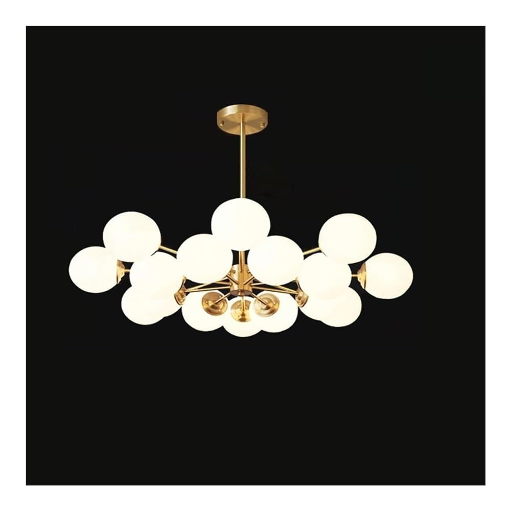 Luoyaob Glossy Mid Century Modern Chandelier Milk Glass Globe Sputnik Ceiling Light Brushed Brass Fixture For Living Room Dining Room Bedroom Kitchen Island