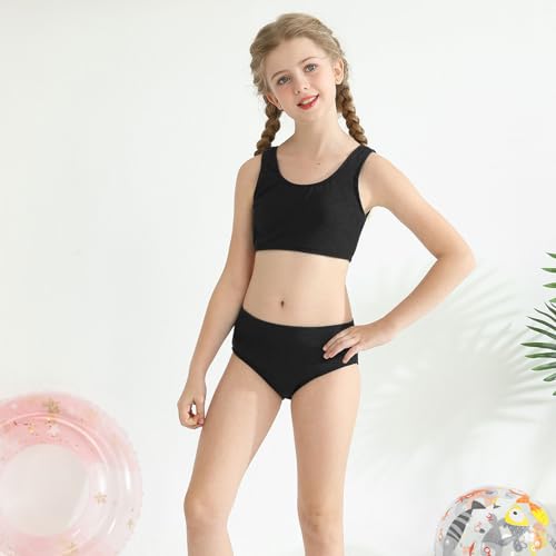 Girls Two Piece Swimsuits Ribbed Bikini Sets Swimming Bathing Suit Beach Sport Athletic Teen Girls Swimwear2