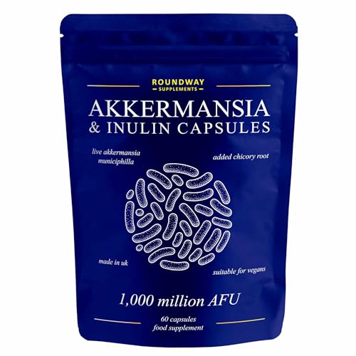 Akkermansia Muciniphila Supplement with Chicory Root Inulin | Probiotics with Delayed Release Capsules | High Strength 1 000 Million AFU | 60 Capsules Made in UK by Roundway Supplements