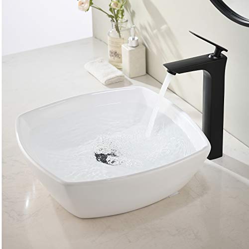 VALISY Modern 16 x 16 Inch Porcelain Ceramic Countertop Small Square Bowl White Bathroom Vessel Sink, Bath Cabinet Vanity Lavatory RV Hand Wash Above Counter Top Basin Sinks - Thumbnail 4