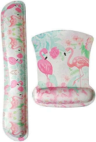 Keyboard Wrist Rest Pad and Memory Foam Non Slip Mouse Wrist Rest Support Mouse Pad - Durable & Comfortable & Lightweight for Easy Typing & Pain Relief-Ergonomic Support (Cute Flamingos)
