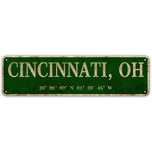 LINStore Cincinnati, OH City Sign Rustic Vintage Metal Art Wall Decor Office/Home/Classroom 4” x 16”