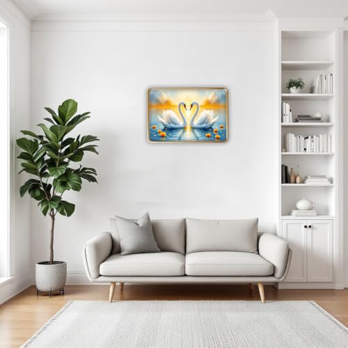 Image of Vastu Swan Pair Photo Frame, Gold, Slim, Sparkle Coated Lamination, for Living Room and Office, 18x24 Inch 53003