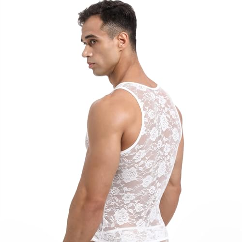Men Lace Shirt See Through Tank Top Sleeveless Fishnet Sheer Underwear Sissy Lingerie for Crossdressers4