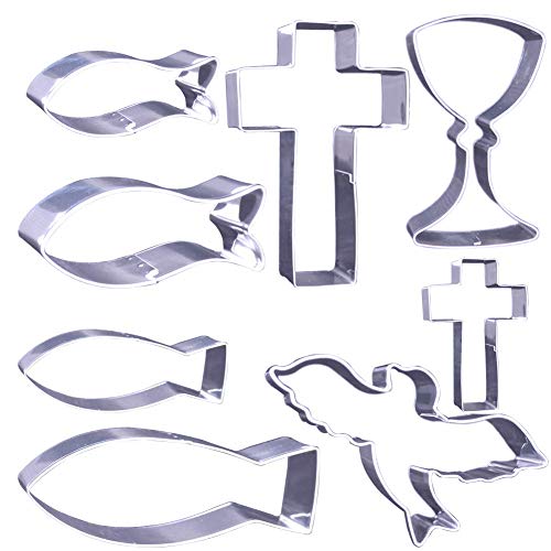 Lot de 8 emporte-pièces en forme de croix, de colombe et de calice pour communion, confirmation, baptême