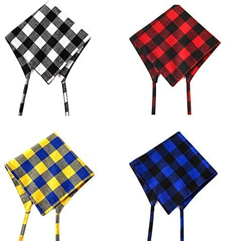 CHUKCHI Bandana dla psa w kratę, 4-pak - regulowane chusteczki dla psów, szalik, zmywalny, w kratę, trójkątna, dwustronna, bawełniana bandana z sznurkiem, odpowiednia dla małych, średnich i dużych