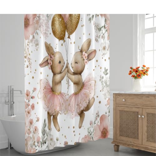 Rideau de douche imperméable anti-moisissure au design de lapin aquarelle - 7