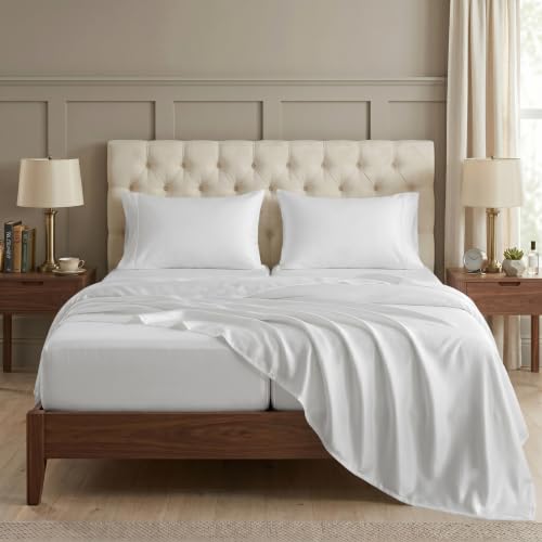 Image of LANE LINEN Split King Sheets Sets for Adjustable Bed Sateen Weave - White
