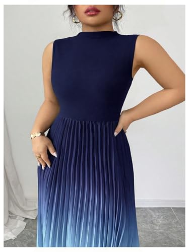 Image of SOLY HUX Women's Plus Size Summer Ombre Sleeveless Flowy Maxi Dress | Birthday, Pleated A Line, Mock Neck, Formal Outfits,Cocktail, Wedding, Graduation