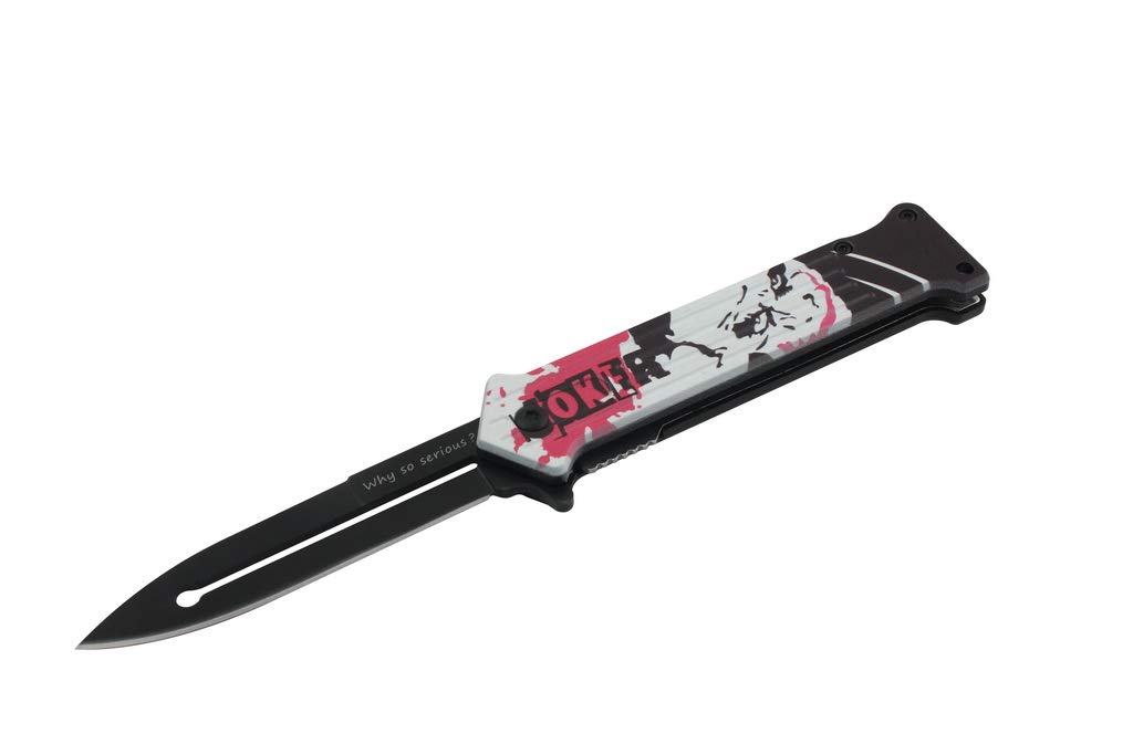 8” Stainless Steel Folding Joker Pocket Knife w/Belt Clip Why So Serious Folding Knife EDC (-4)