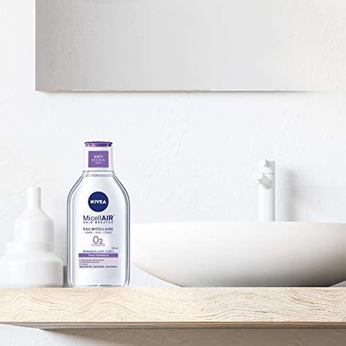 NIVEA Eau Micellaire APAISANTE Peaux Sensibles (1 x 400 ml), démaquillant enrichi aux micelles et acides animés sans parfum, nettoyant visage pour yeux & lèvres (Lot de 2)