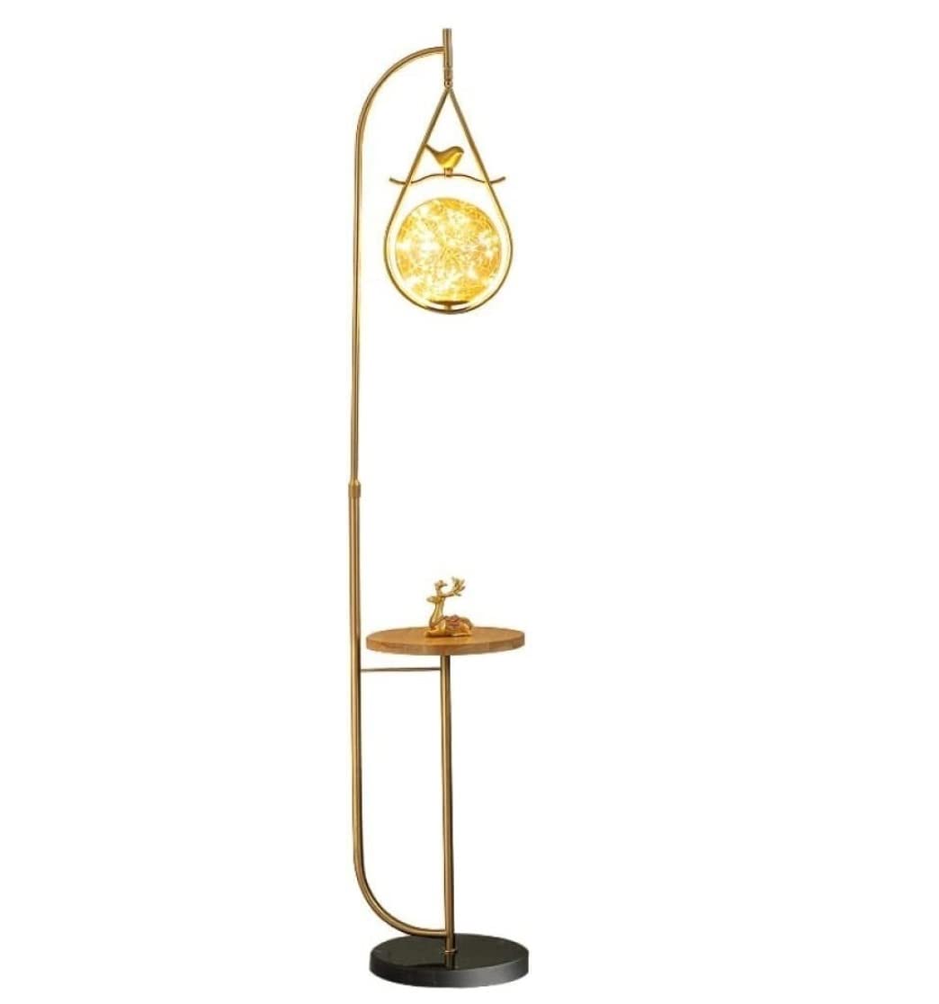 Lampa Stojąca Salon Żelazna Lampa Podłogowa Z Drewnianym Stołem Ładowanie USB Stojąca Lampa Miedziana Marmurowa Podstawa Do Salonu Sypialnia Lampa Podłogowa Sypialnia