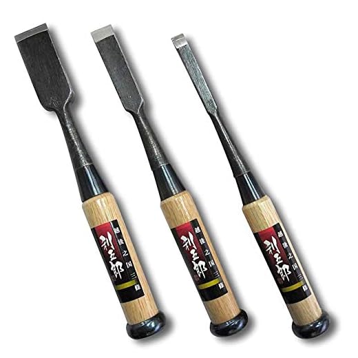 KAKURI TOSHIGORO 3 piece Wood Chisel Set Professional Japanese Oire Nomi for Woodworking, Carving Oak Handle