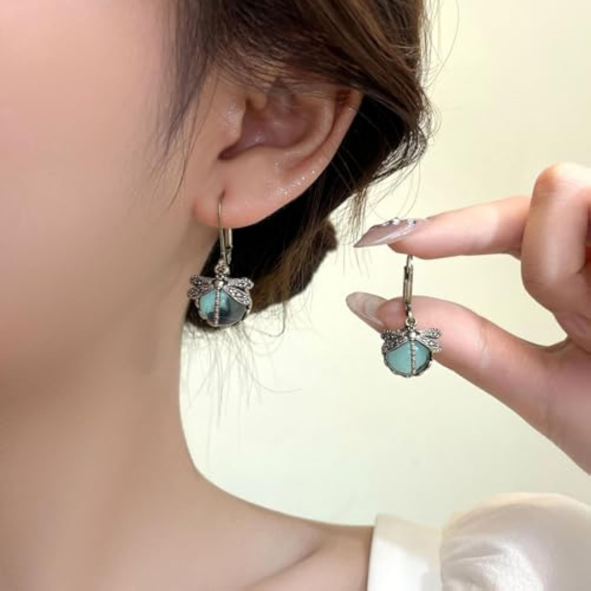 Vintage Rhinestone Crystal Dangle Dragonfly Earrings