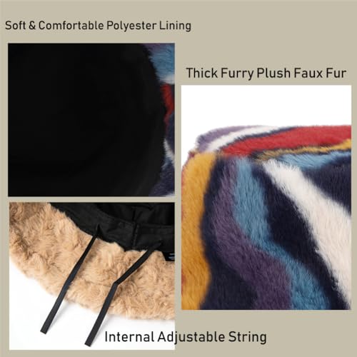 Image of Bucket Hat Women Furry Fuzzy Bucket Hats for Ladies, Winter Warm Fluffy Plush Faux Fur Hat for Women