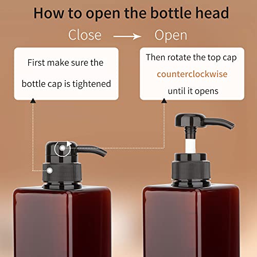 Jansburg 450ml Pump Bottle Dispenser 2Pack Refillable Square Plastic Lotion Dispenser Empty Lotion Pump Bottle for Essential Oil Soap Lotion Shampoo Bathroom/Kitchen/Travel Amber - Image 4