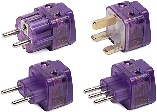 NEW! 4 Pieces HIGH QUALITY EUROPE TRAVEL ADAPTER Pack for ALL countries in EUROPE; FRANCE SPAIN ITALY GERMANY TURKEY UNITED KINGDOM ENGLAND IRELAND SCOTLAND GREECE AUSTRIA RUSSIA UKRAINE PORTUGAL CROATIA NETHERLANDS SWEDEN NORWAY FINLAND ICELAND and more / WITH DUAL PLUG-IN PORTS AND BUILT-IN SURGE PROTECTORS