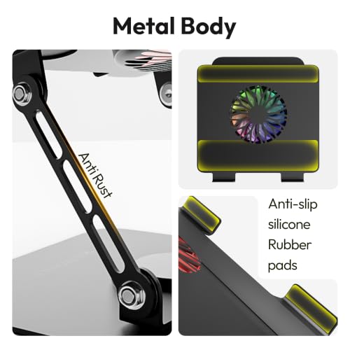 Image of Zebronics NS5500 Rotatable Laptop Cooling Stand, Up to 17-Inch, 360 Rotation, Metal Body, USB Powered Cooling, LED Lights, 3 USB, 2 Type-C Ports, Multi-Angle, Foldable, 5kg Capacity,Anti Rust (Black)